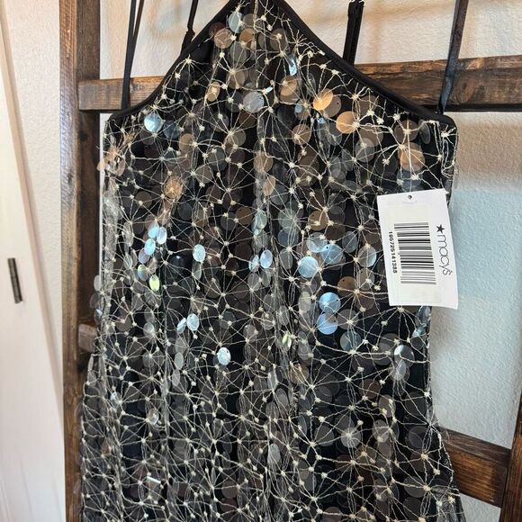 NWT Avec Les Filles Black Silver Embellished Sequin Halter Dress - Picture 5 of 7